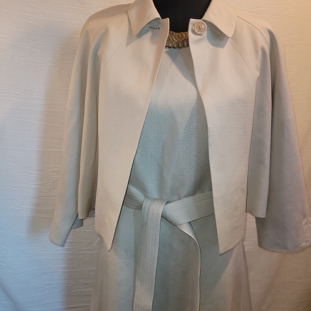 Calvin Klein Fit & Flare Dress & Jacket Linen Blend Beige Belt Lined Women's 12